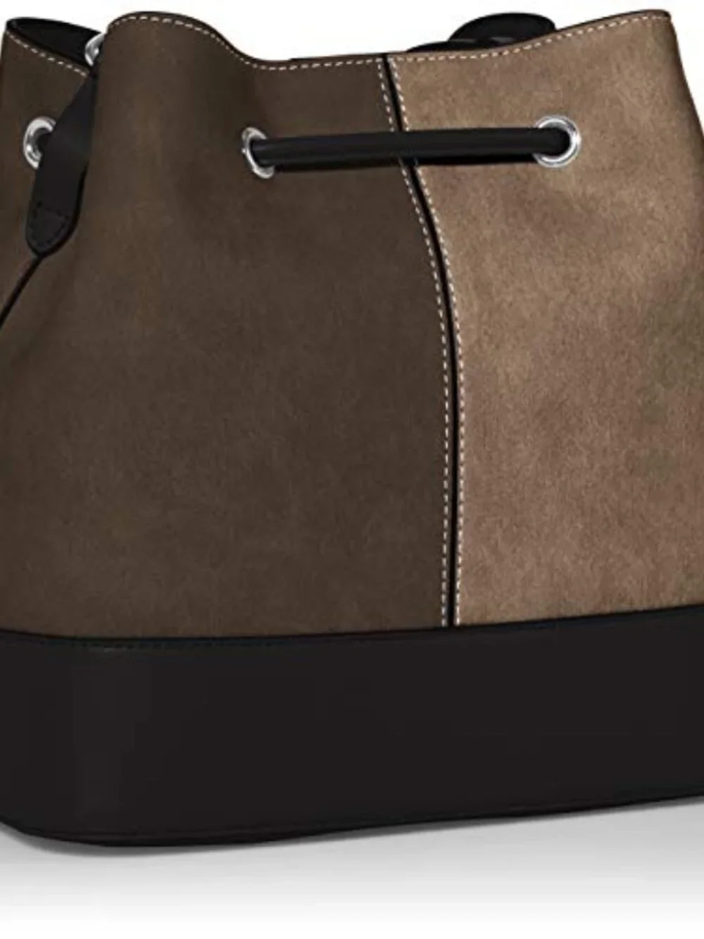 Faux Leather Bucket Shoulder Bag with Drawstring Closure and Logo